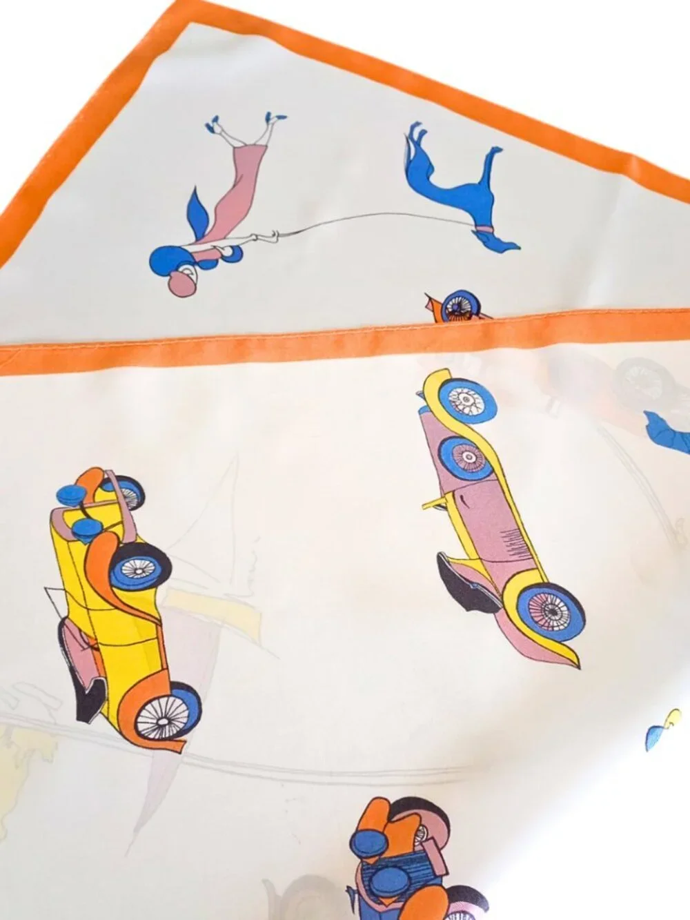Vintage Japanese Acetate Two Scarf 58x58cm Retro Cars Print Silk Feel Square Sca
